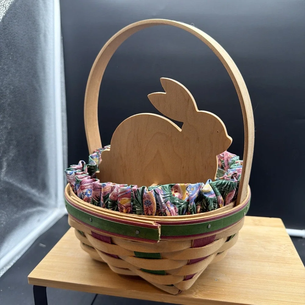 Longaberger Easter Basket 1999 Bunny Rabbit Divider Liner Protector Tie On